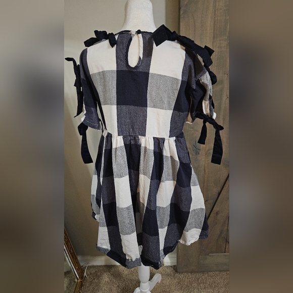 LAZY OAF Left Field Tie Dress In Blue/white Checkered Print. Size 6 - Picture 13 of 16